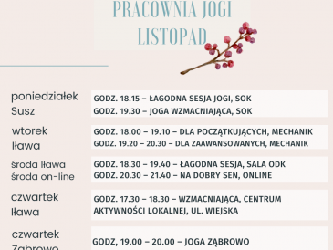 Zajęcia jogi iława, susz, zalewo listopad
